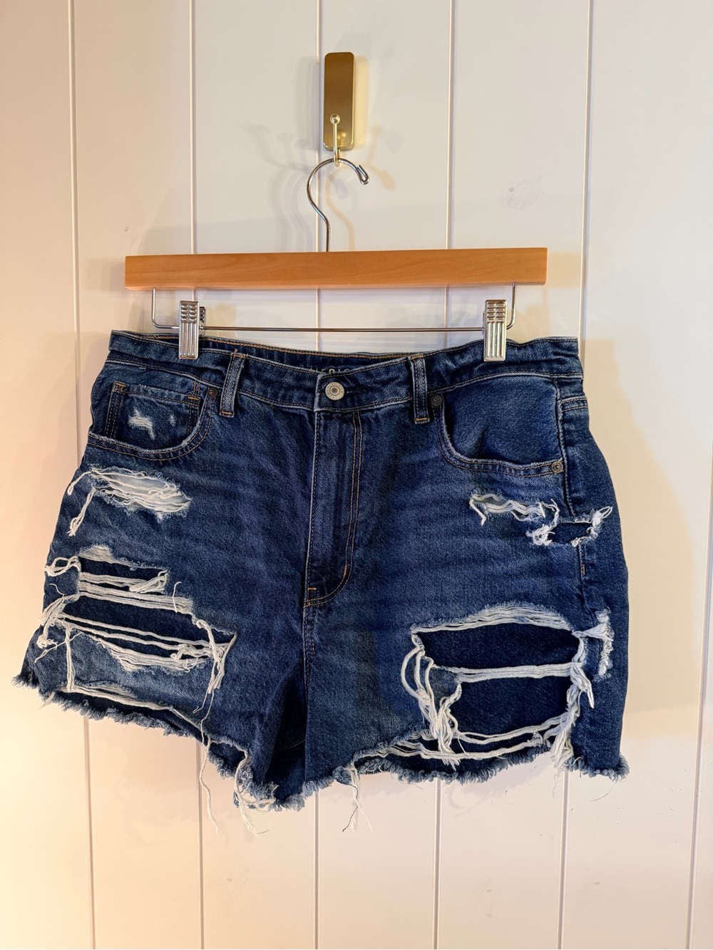 American Eagle Outfitters Dark Blue Distressed Denim Shorts